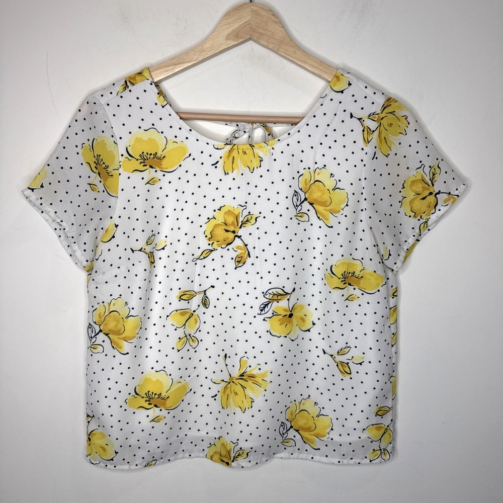 Abercrombie & Fitch Floral Polka Dot Blouse Top Back Tie Women XS Spring Cottage